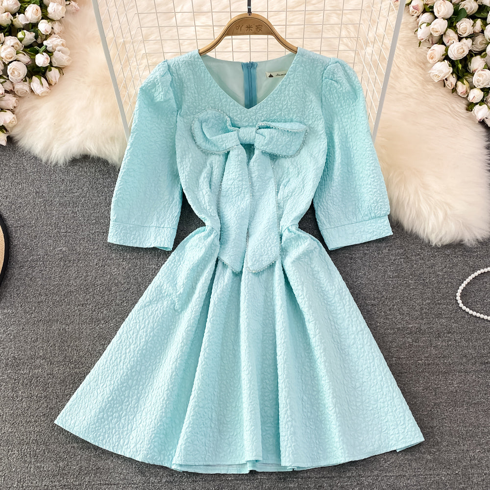 Sweet bow short dress A line fashion dress    S383