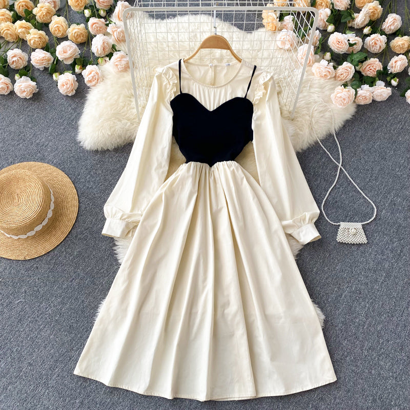 Cute A line long sleeve dress A line fashion dress     S213