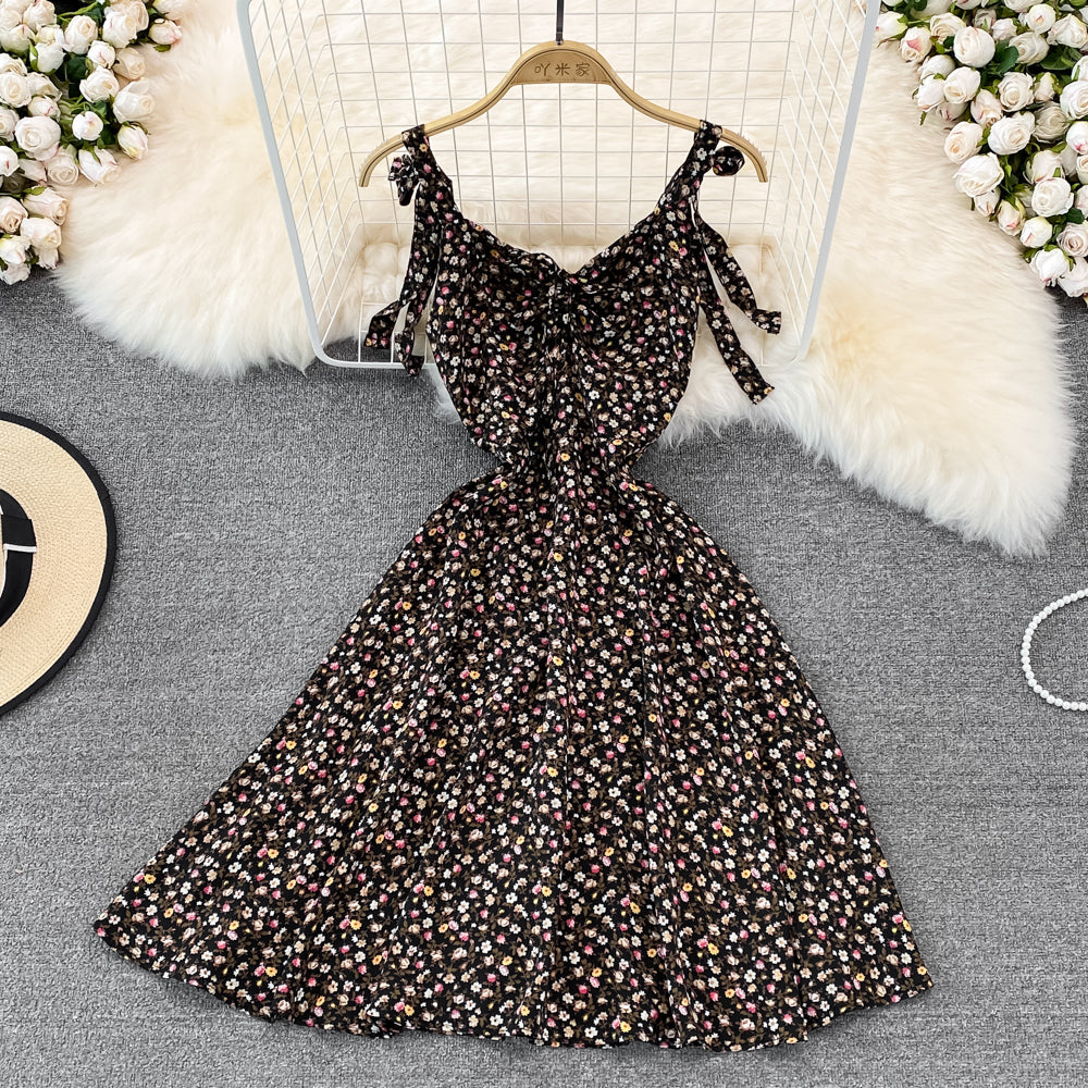 Cute A line floral dress A line short dress       S409