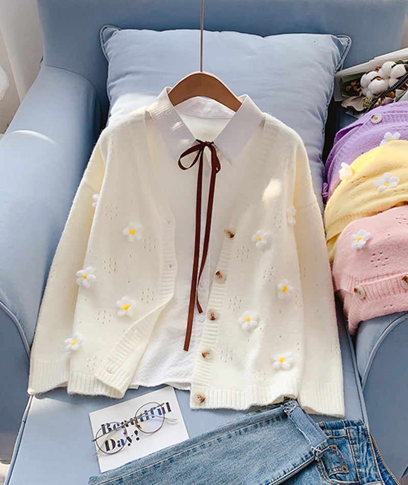 Cute flowers sweater long sleeve sweater sweater coat spring and autumn clothing  S103