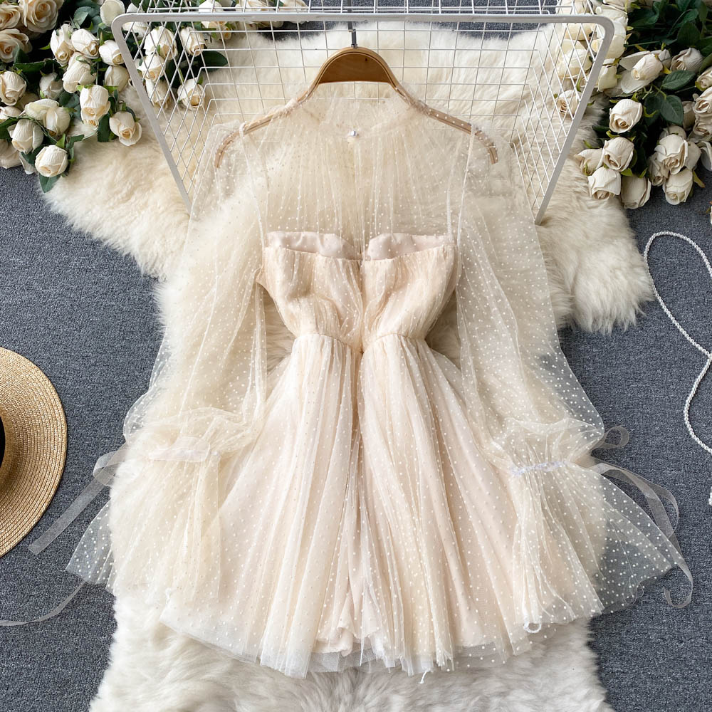 Cute tulle long sleeve dress A line short dress     S245