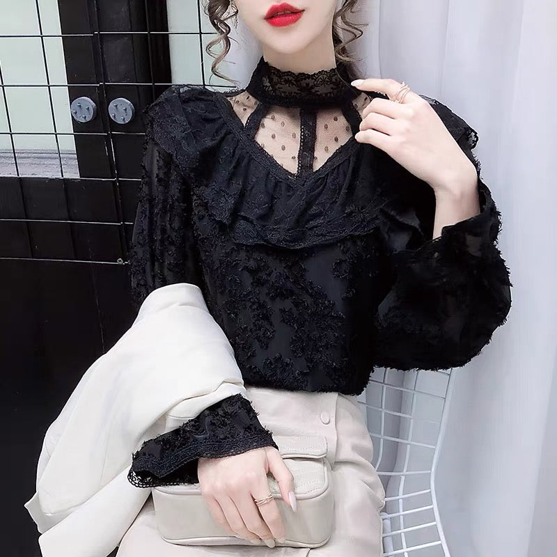 Cute lace long sleeve tops fashion girl tops    S161