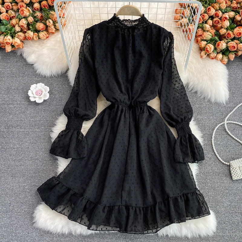 Black A-line long sleeve dress fashion dress    S141