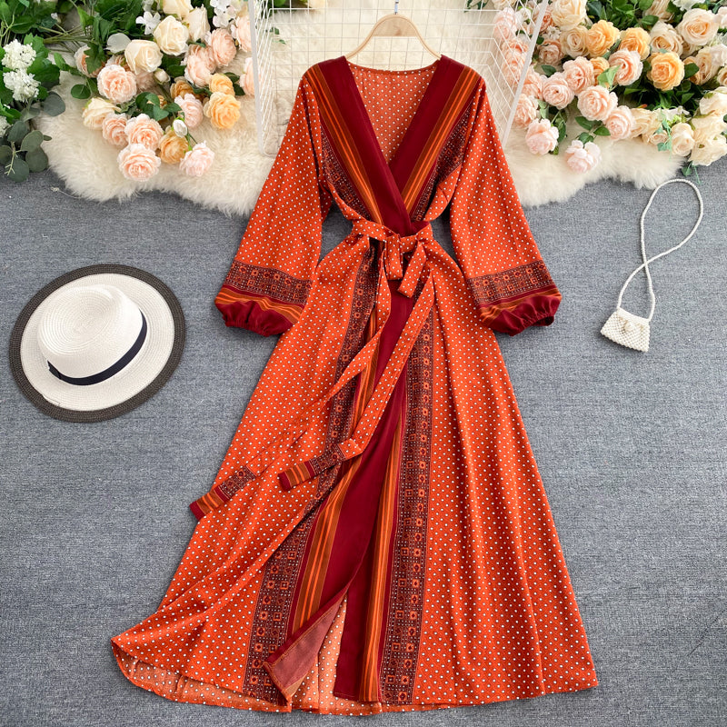 Elegant v neck long sleeve dress fashion dress     S147