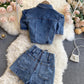 Stylish two-piece suit denim tops + short lace up shorts  S59