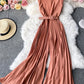 Stylish sleeveless jumpsuit slim fit pleated wide-leg trousers    S114