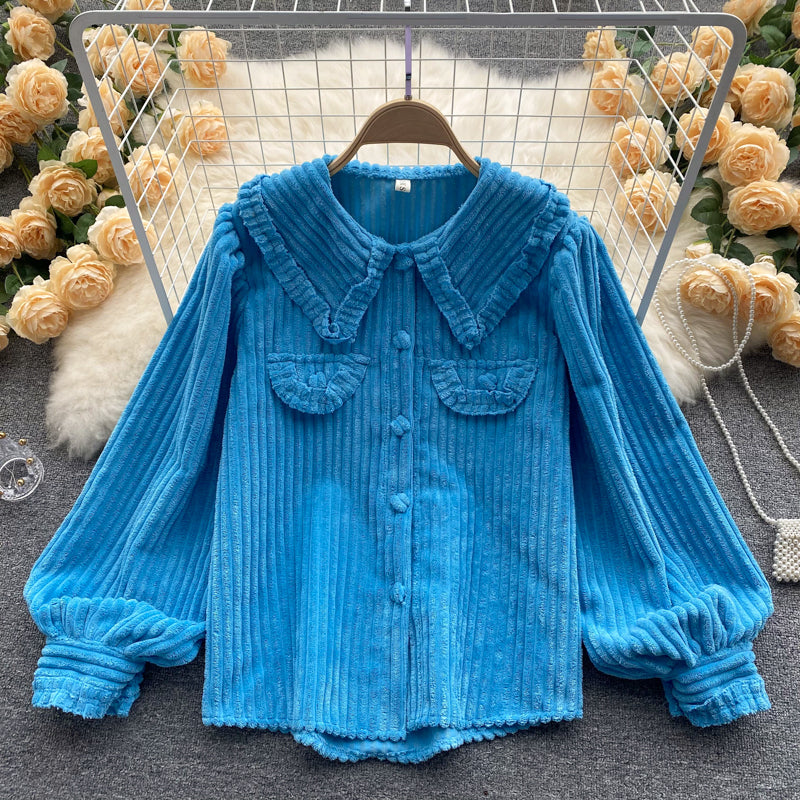 Lovely corduroy long-sleeved shirt     S516