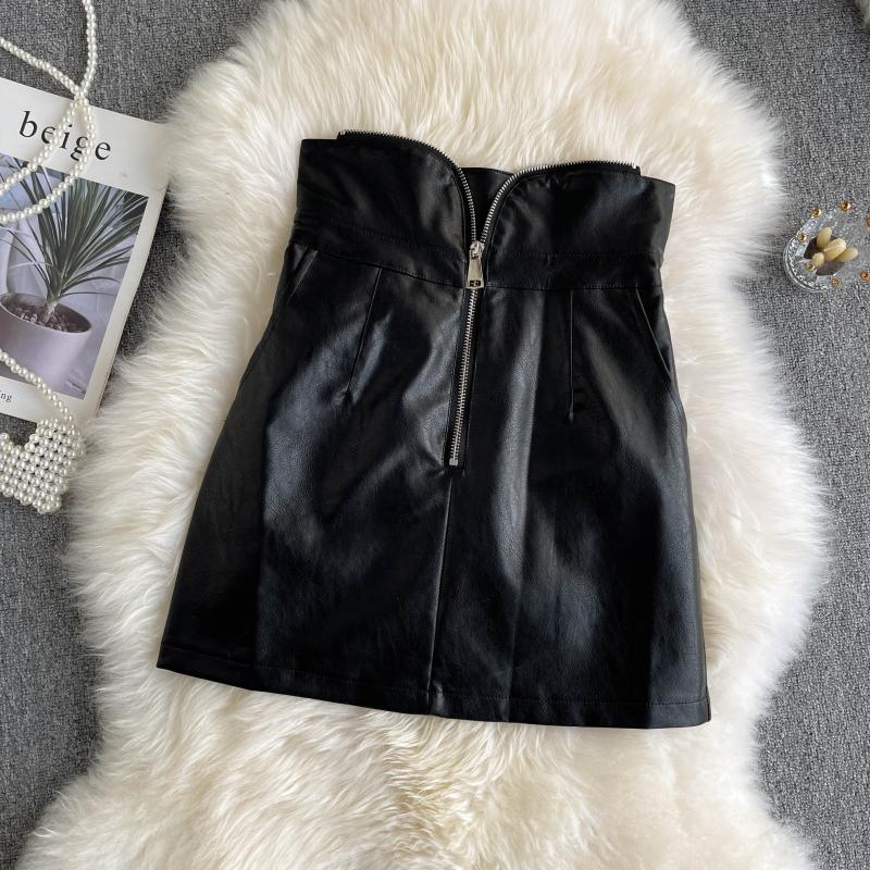 Simple PU leather skirt A line skirt     S522