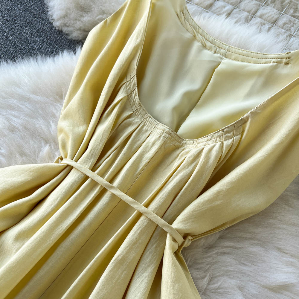 Yellow A-line short dress fashion dress    S303