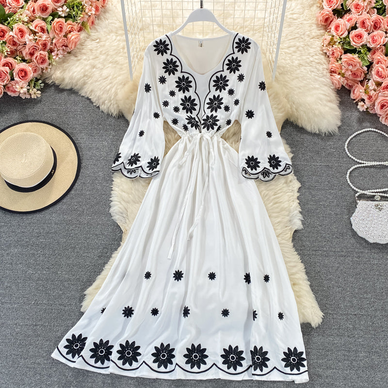 Cute A line embroidered dress   S111