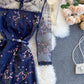 Blue lace short A line dress fashion girl dress    S101