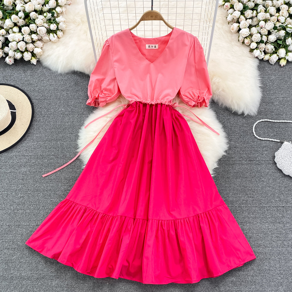 Cute v neck A line dress fashion girl dress    S341