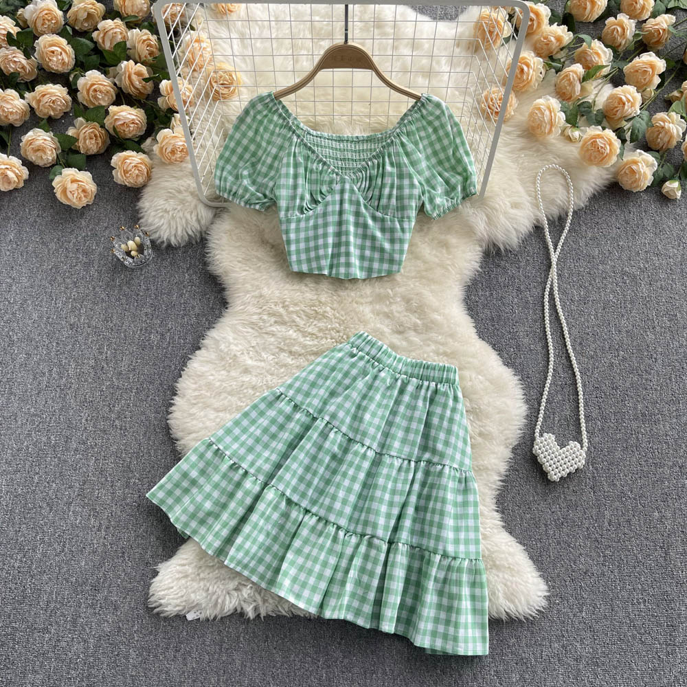 Cute Plaid Two Piece Dress A Line Fashion Dress     S458