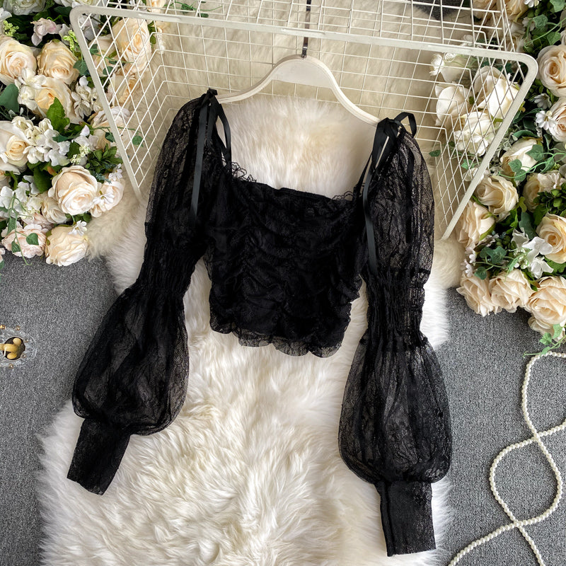 Cute lace long sleeve tops      S523