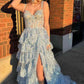 Light Blue Corset Lace Tiered Tulle Long Formal Dress         S2496