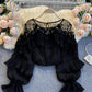 Stylish long sleeve tops see through lace tops   S86