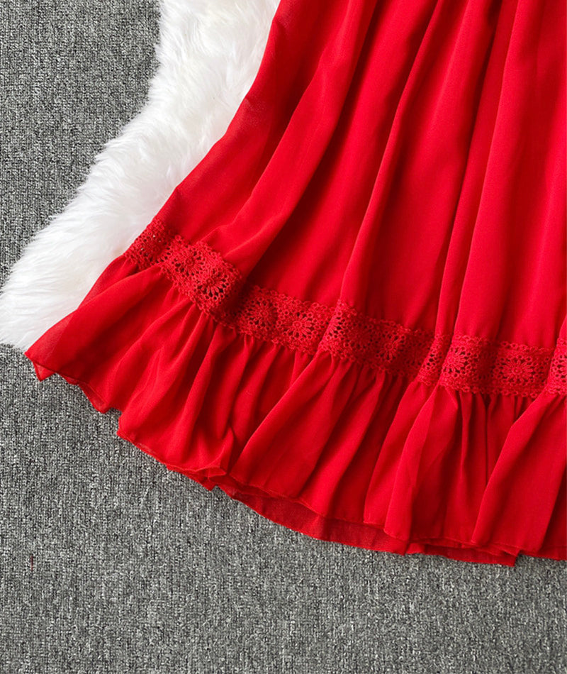 Red A line chiffon dress fashion girl dress    S129