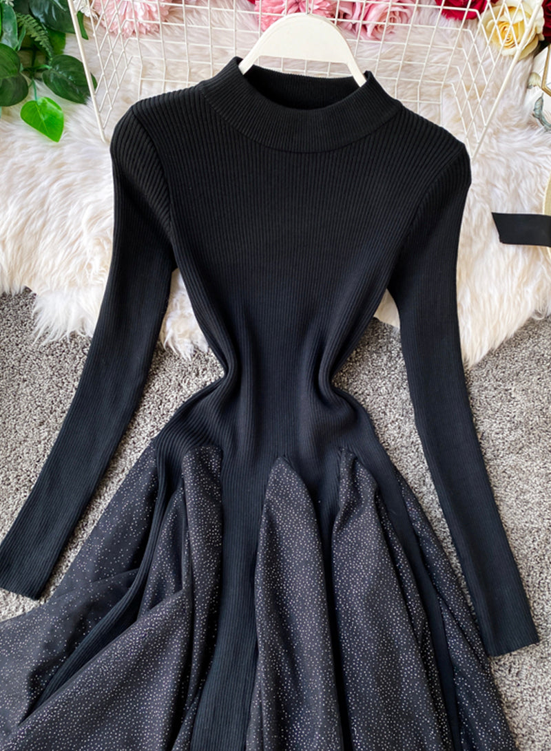 High Neck Long Sleeve Sweater Dress  S105