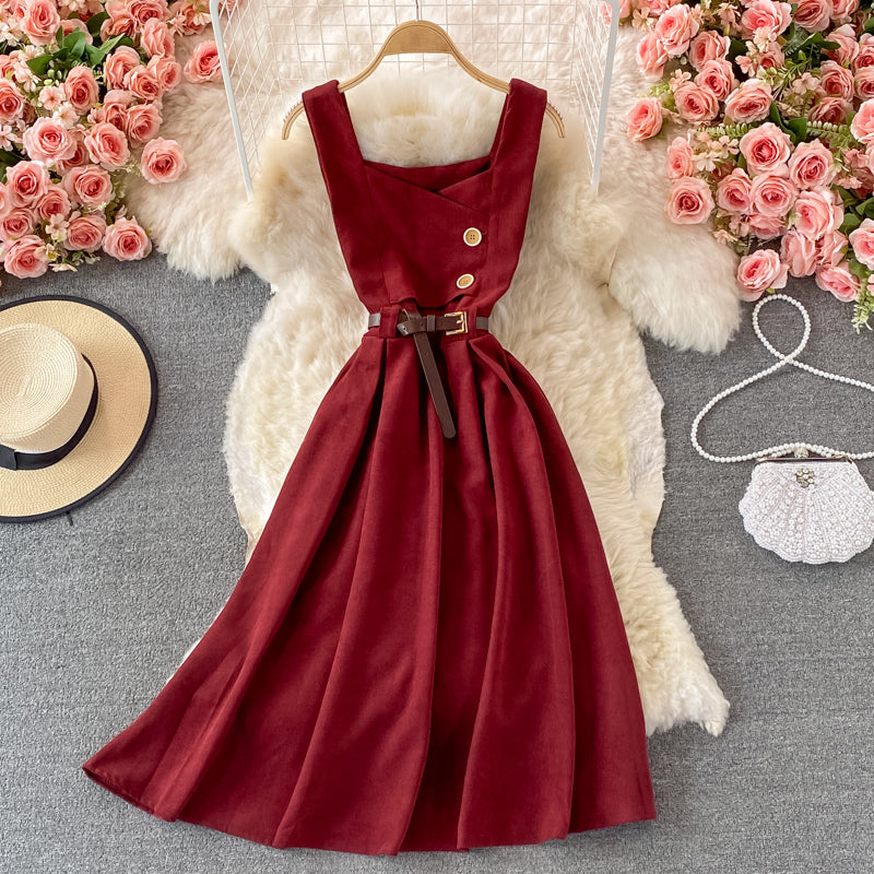 Retro suspender skirt, waist and corduroy dress, two-piece stand-up collar knitted bottoming shirt  S88