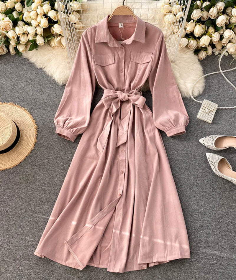 Stylish A line long sleeve dress   S106