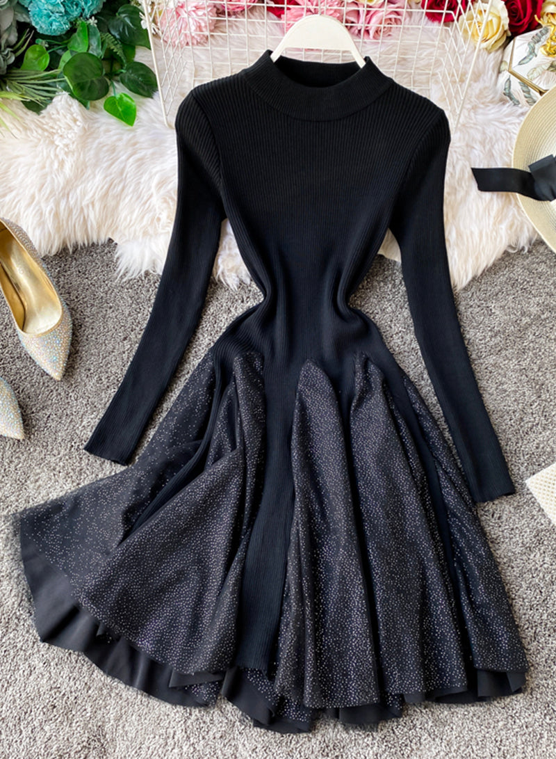 High Neck Long Sleeve Sweater Dress  S105