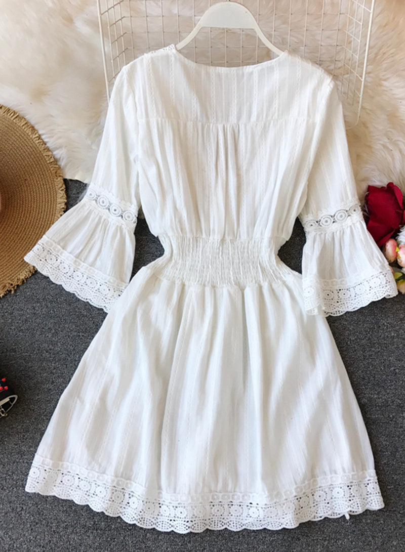 A line white hollow lace dress summer dress    S132