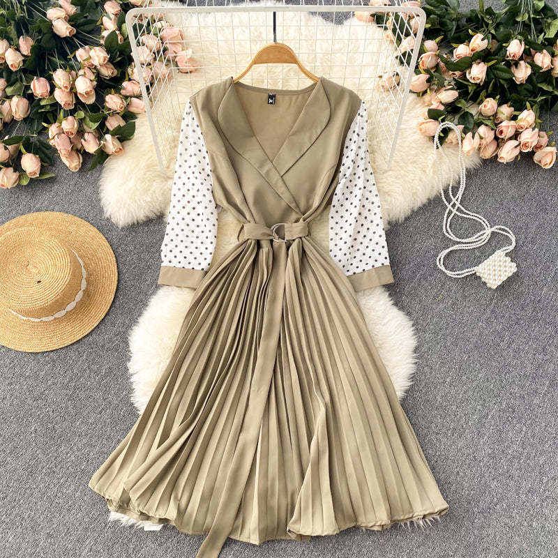 Cute v neck long sleeve dress A line fashion dress     S214