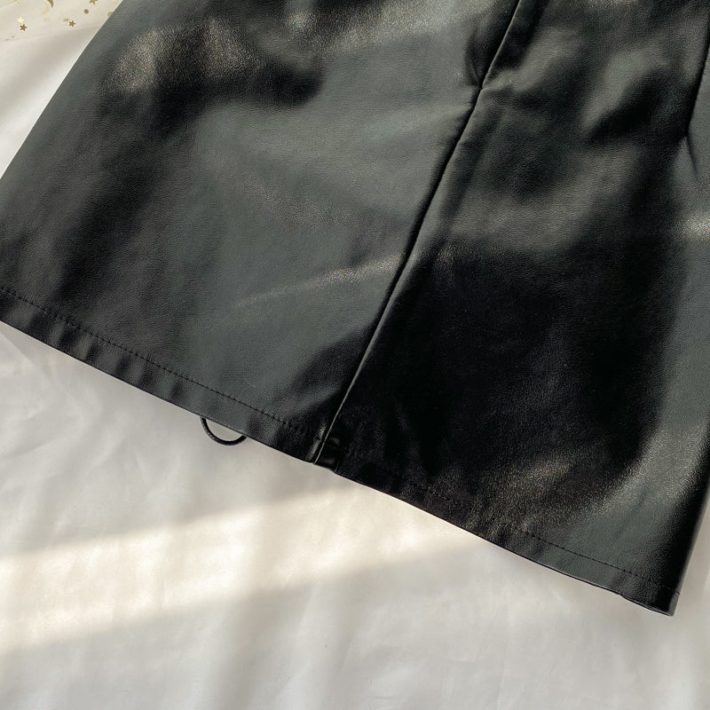 Black A line PU leather skirt    S31