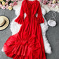 Red A line chiffon dress fashion girl dress    S129