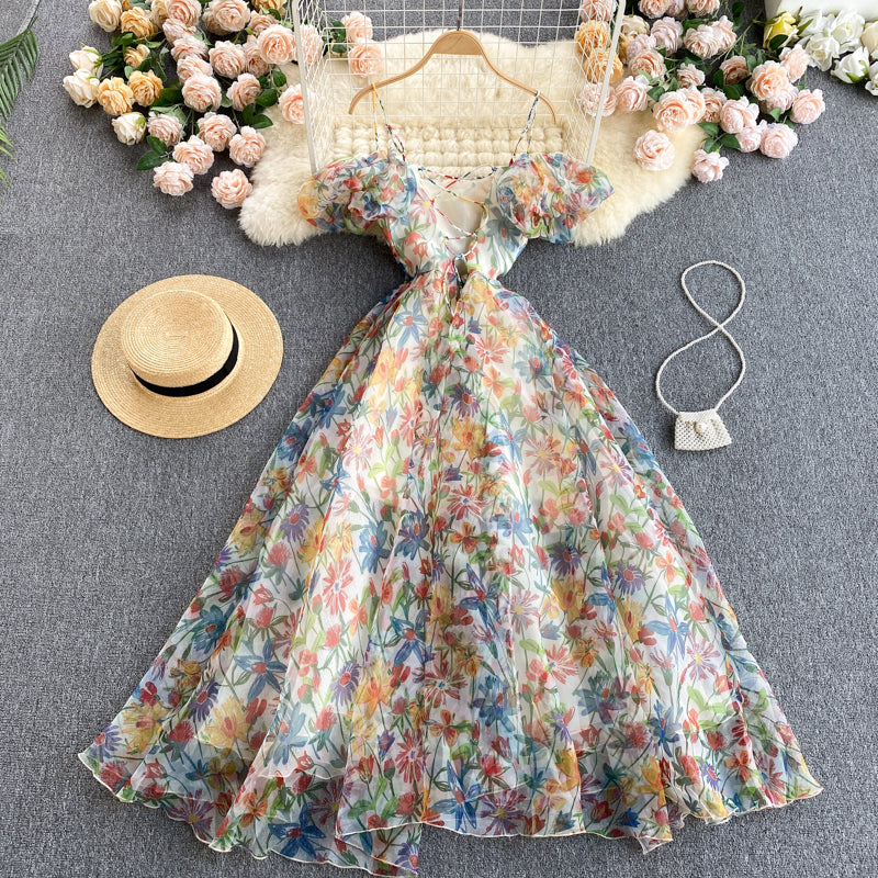 Stylish A line floral off shoulder dress fashion dress    S94