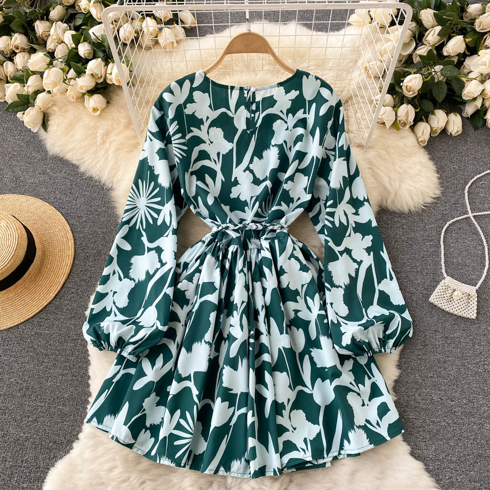 Sweater A line floral dress A line long sleeve fashion dress    S55