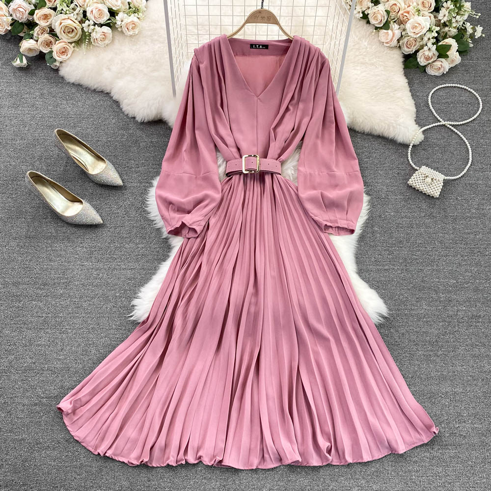 Simple v neck long sleeve dress fashion dress    S184