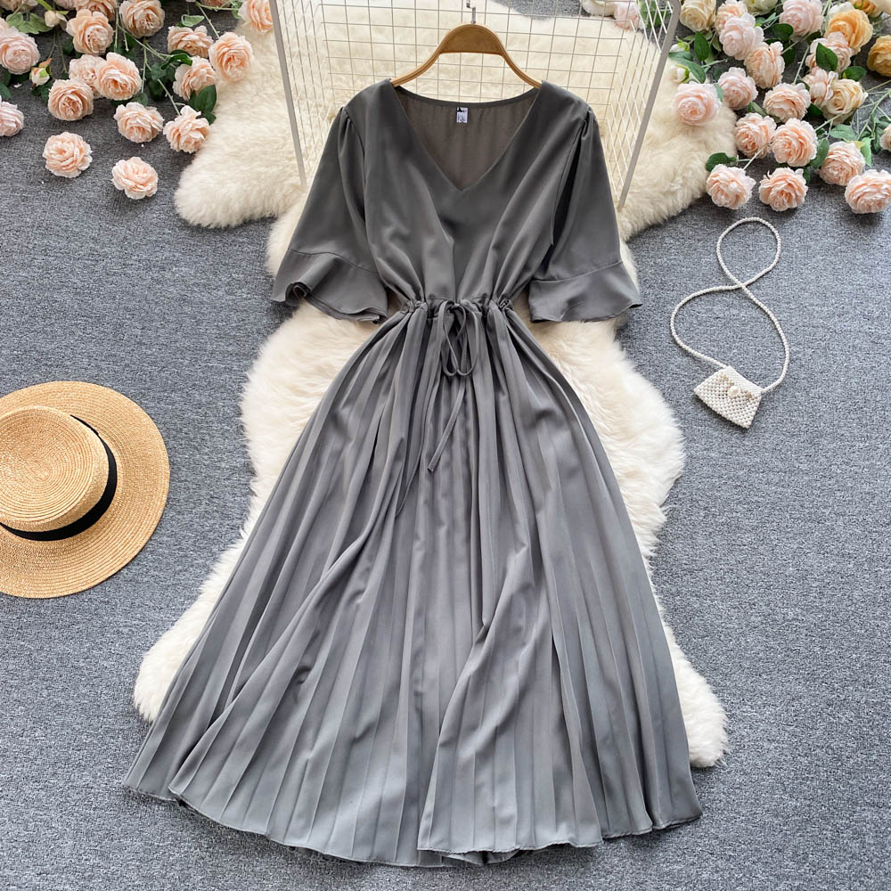 Simple v neck A line dress fashion dress     S347