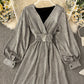 Simple v neck long sleeve short dress    S63