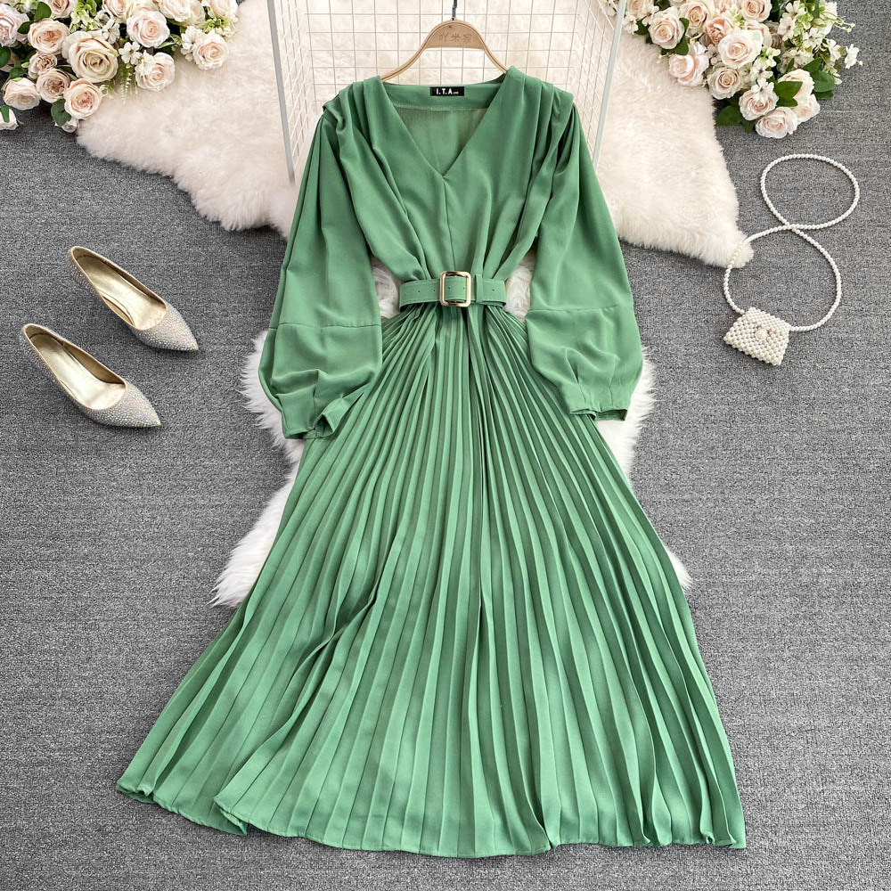 Simple v neck long sleeve dress fashion dress    S184