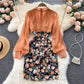 Elegant tulle floral dress long sleeve fashion dress   S18
