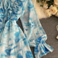Blue A line long sleeve dress fashion dress   S13