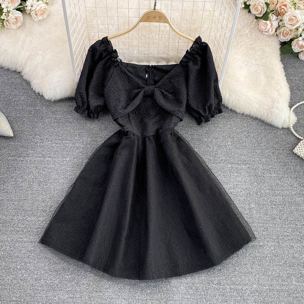 Simple A line bow dress fashion girl dress    S362