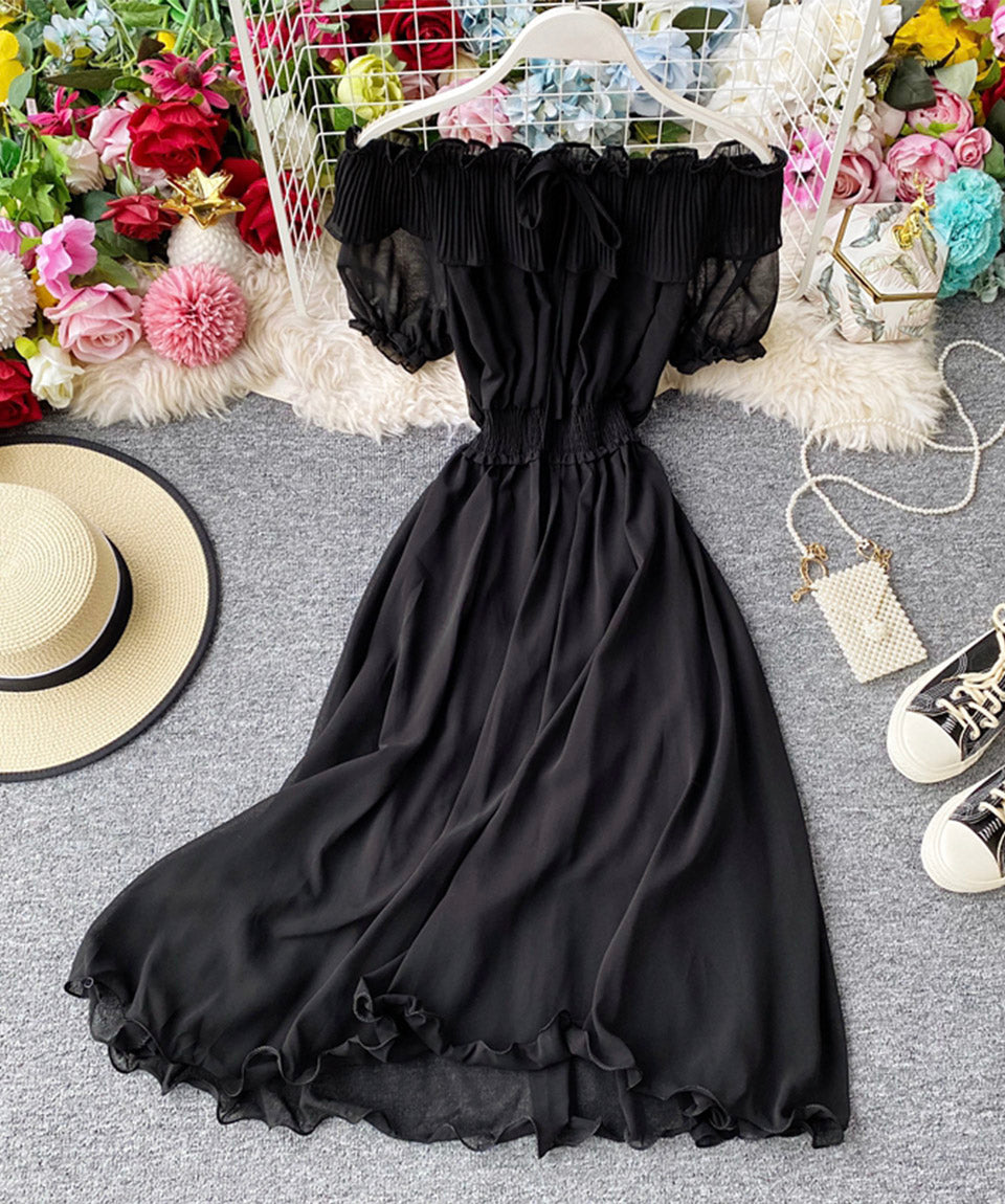 Cute off the shoulder chiffon casual summer dress    S62