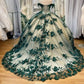 New Off The Shoulder 3D Flowers Emerald Green/ Burgundy Quicneanera Dress Sweet 15 Party Dress   S1804