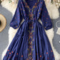 A line v neck embroidery long sleeve dress     S70
