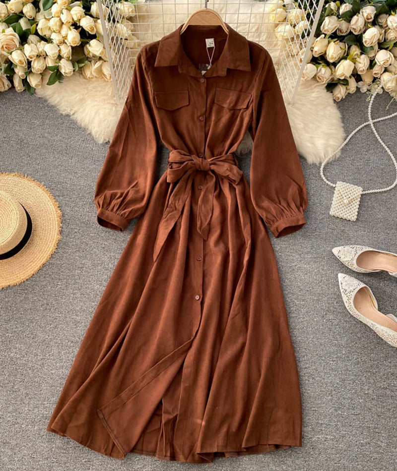 Stylish A line long sleeve dress   S106