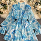 Blue A line long sleeve dress fashion dress   S13