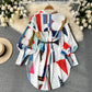 Stylish Printed Long Sleeve Shirt Dress    S139