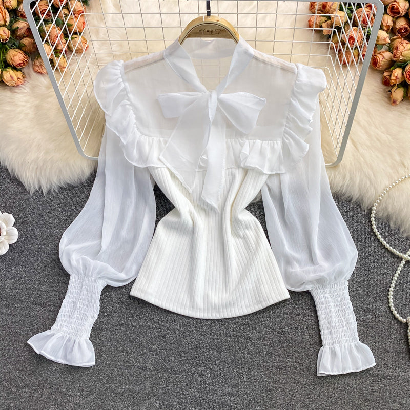 Cute chiffon long sleeve tops see through tops     S81