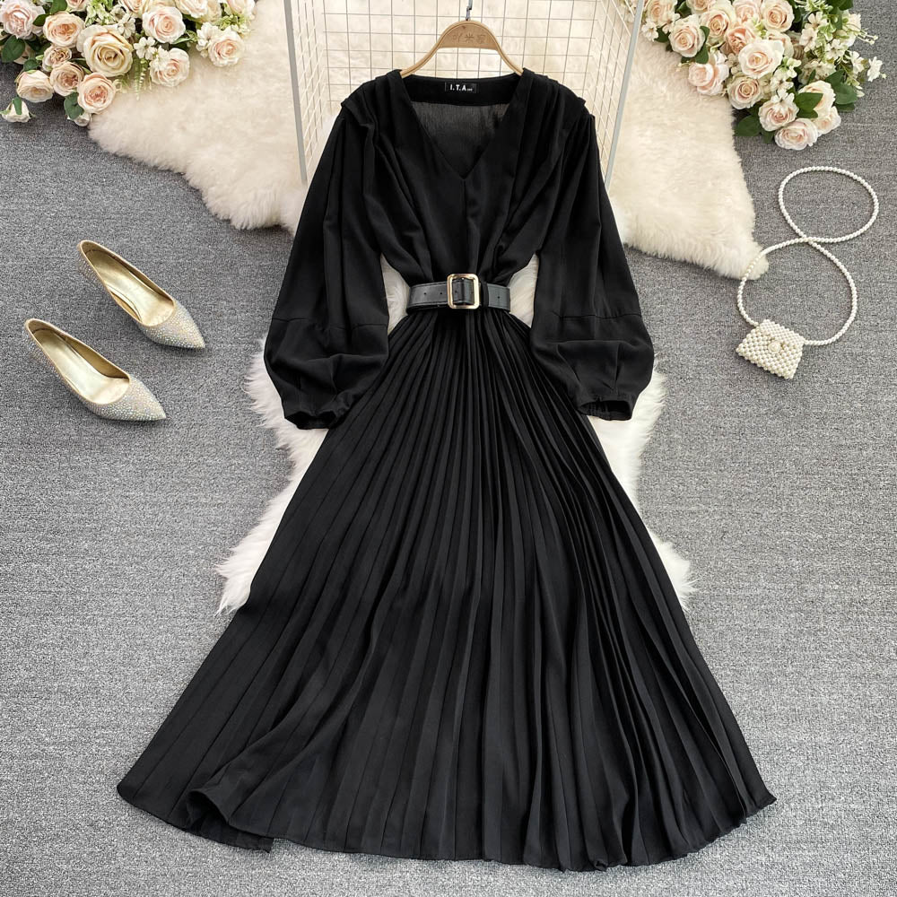 Simple v neck long sleeve dress fashion dress    S184