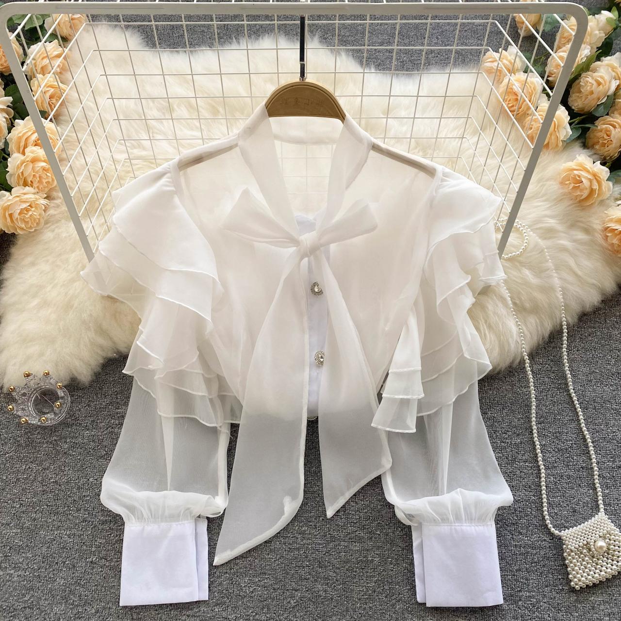 Cute bow chiffon top      S206