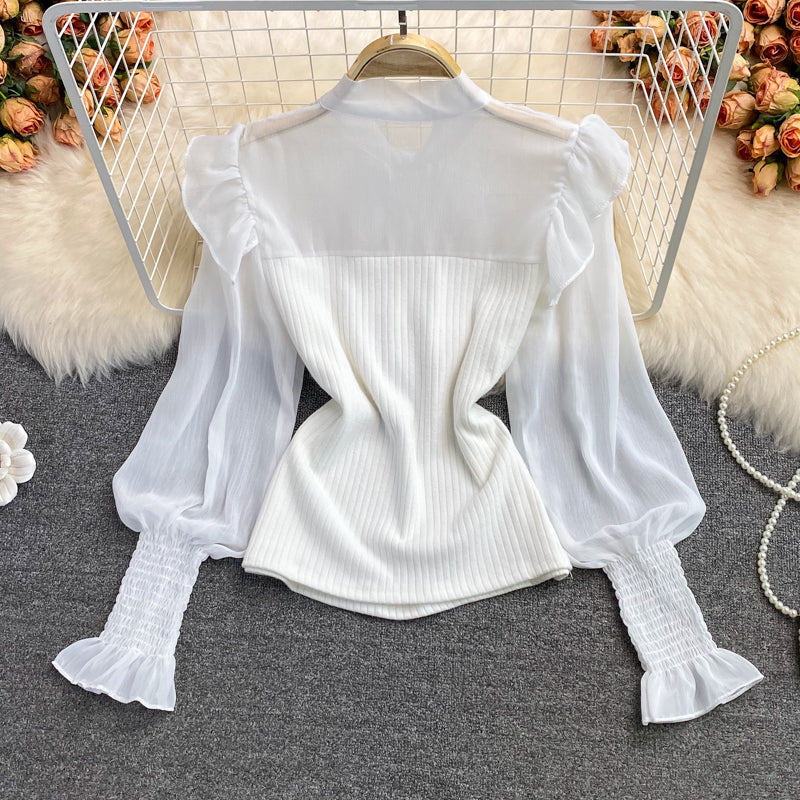 Cute chiffon long sleeve tops see through tops     S81