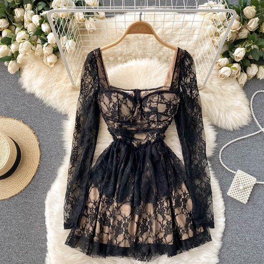 Elegant Black Lace Dress    S558