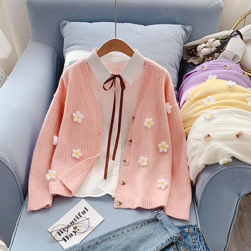 Cute flowers sweater long sleeve sweater sweater coat spring and autumn clothing  S103